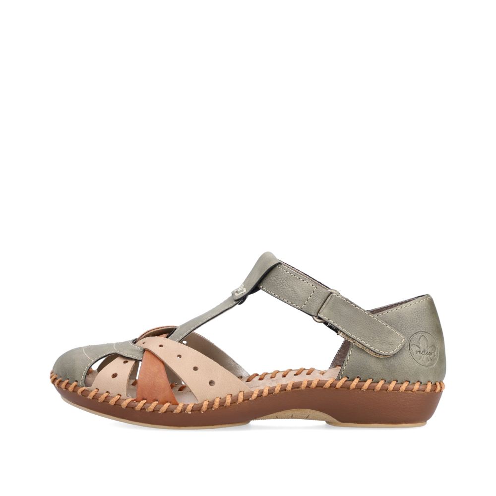 Rieker Women's Strappy Sandals - Mint Green-Beige
