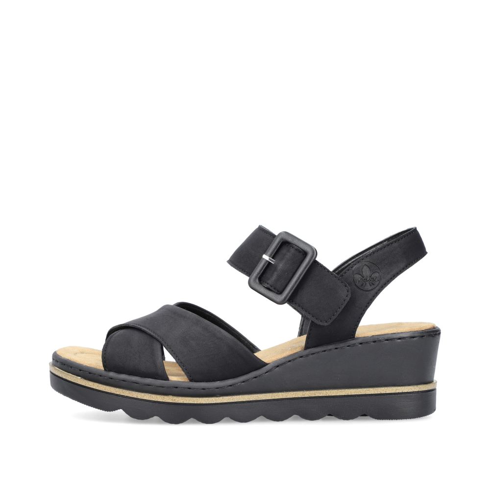 Rieker Women's Wedge Sandals - Deep Black