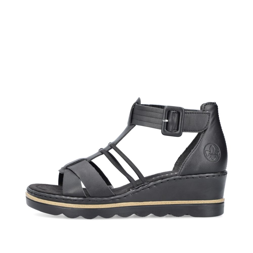 Rieker Women's Wedge Sandals Asphalt Black