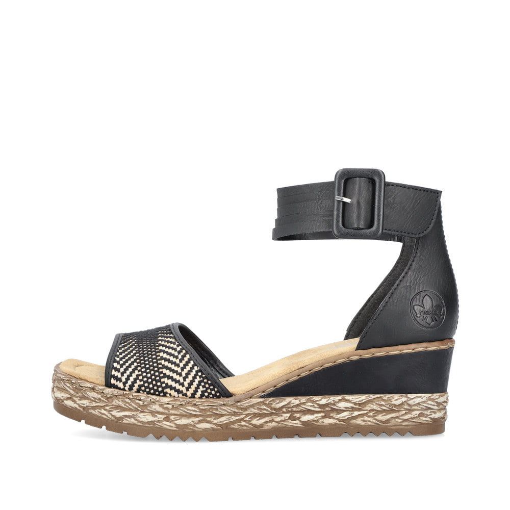 Rieker Women's Wedge Sandals - Night Black