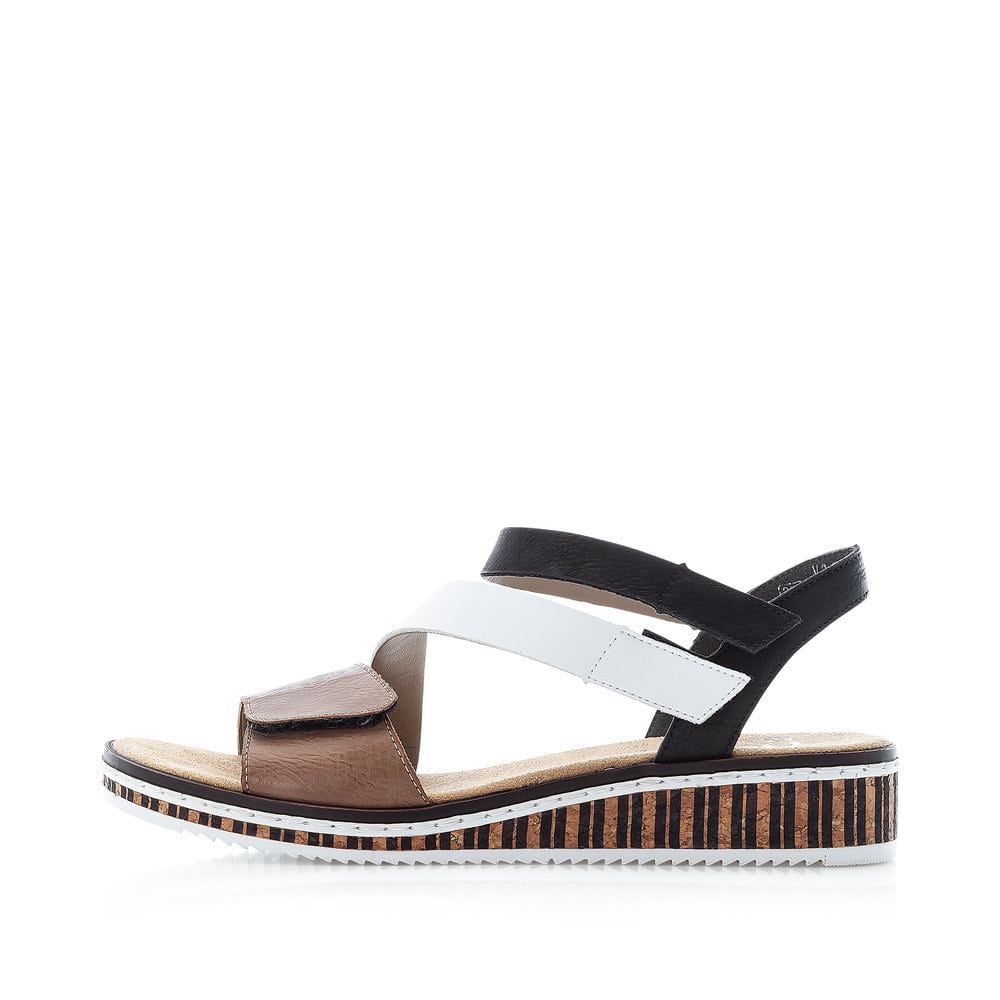 Rieker Women's Wedge Sandals Nougat Brown-Black-White