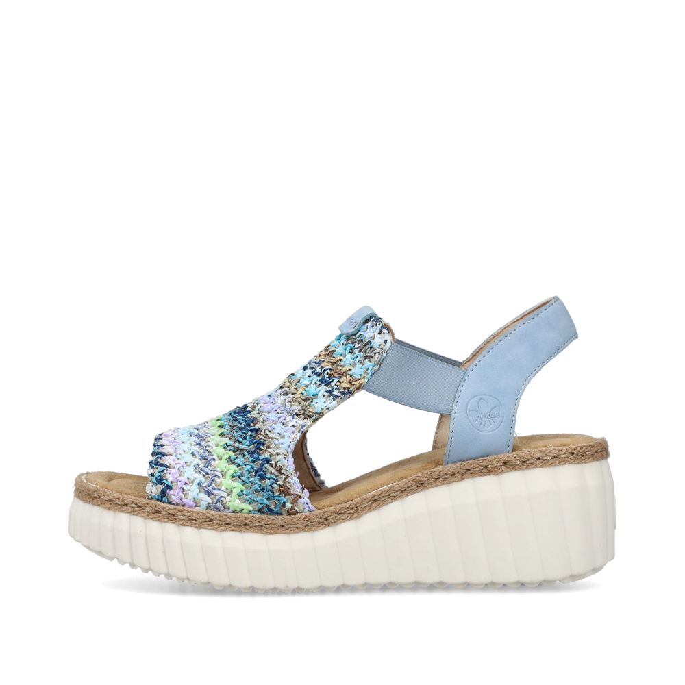 Rieker Women's Wedge Sandals - Sky Blue-Multicolor