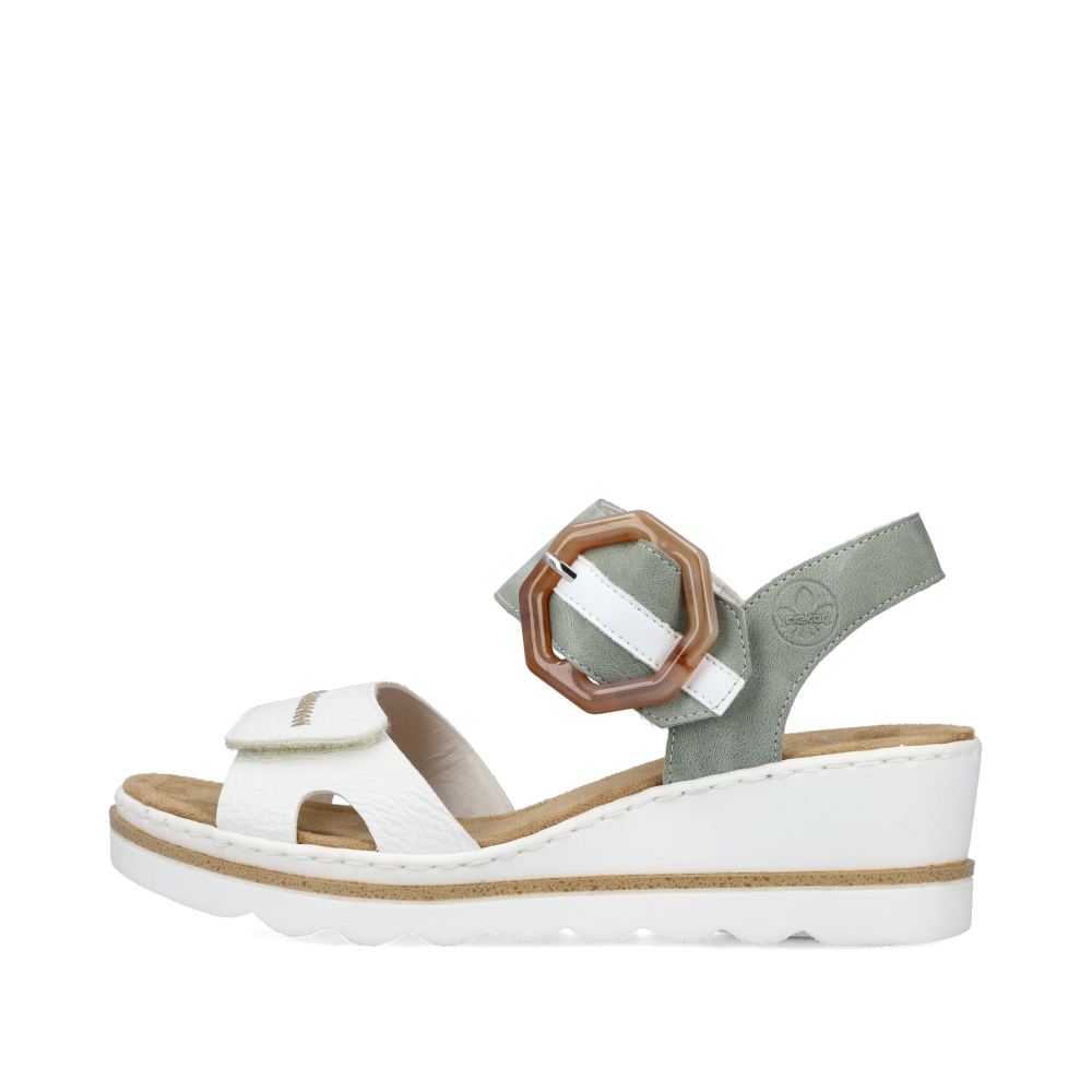 Rieker Women's Wedge Sandals - Mint Green-Lily White