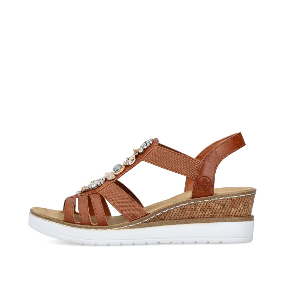 Rieker Women's Wedge Sandalscaramel Brown-Pure White