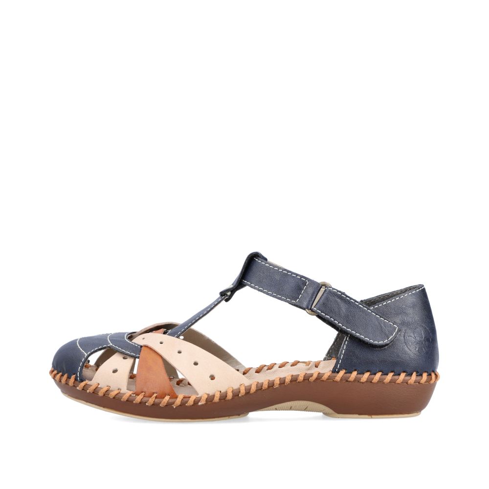 Rieker Women's Strappy Sandalsnavy Blue-Beige