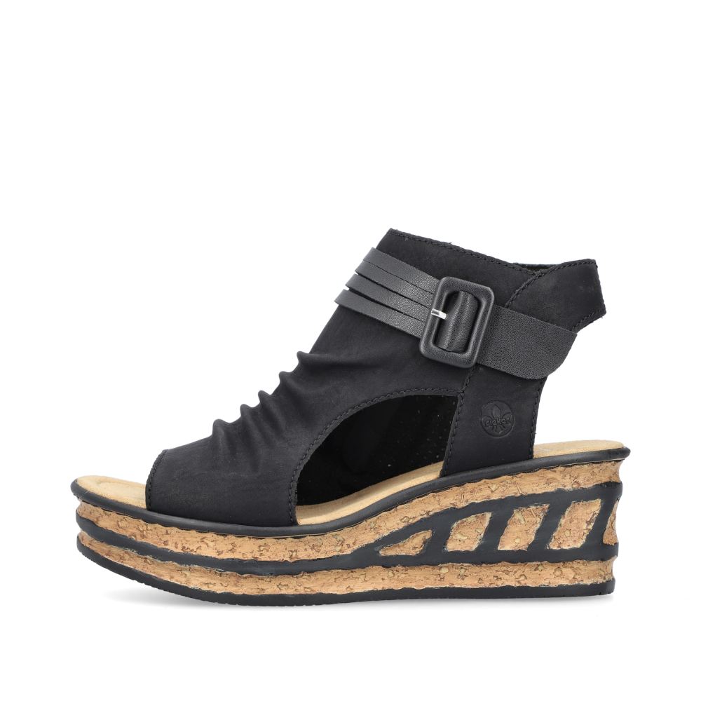 Rieker Women's Wedge Sandals - Night Black