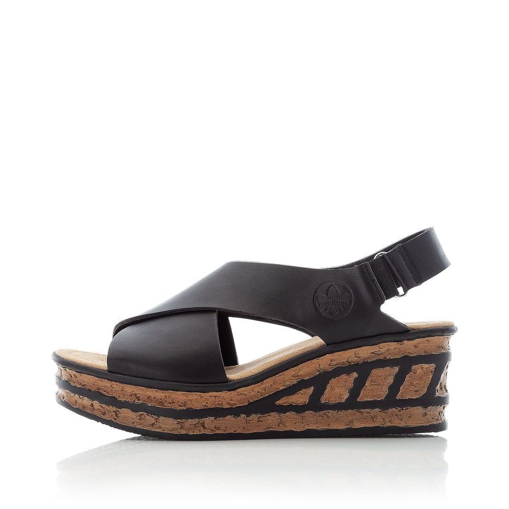 Rieker Women's Wedge Sandals - Deep Black