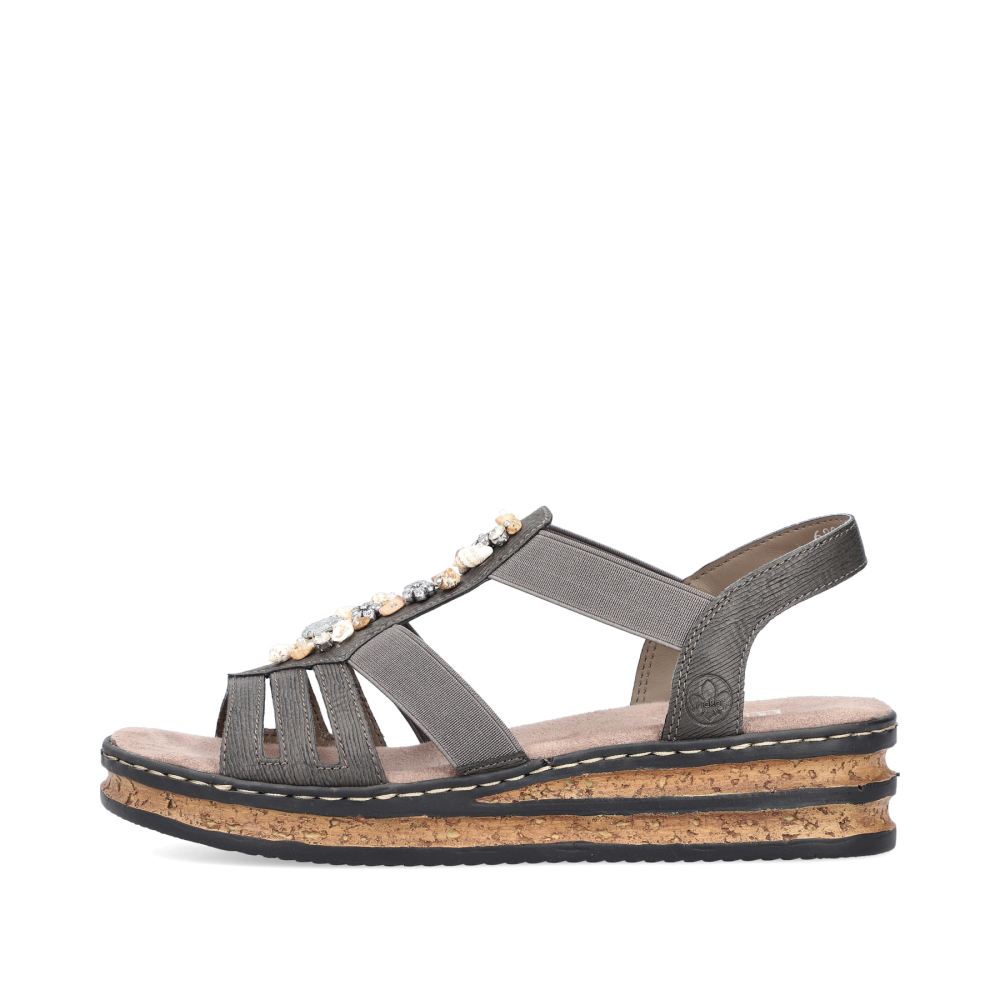 Rieker Women's Wedge Sandals Brown-Gray