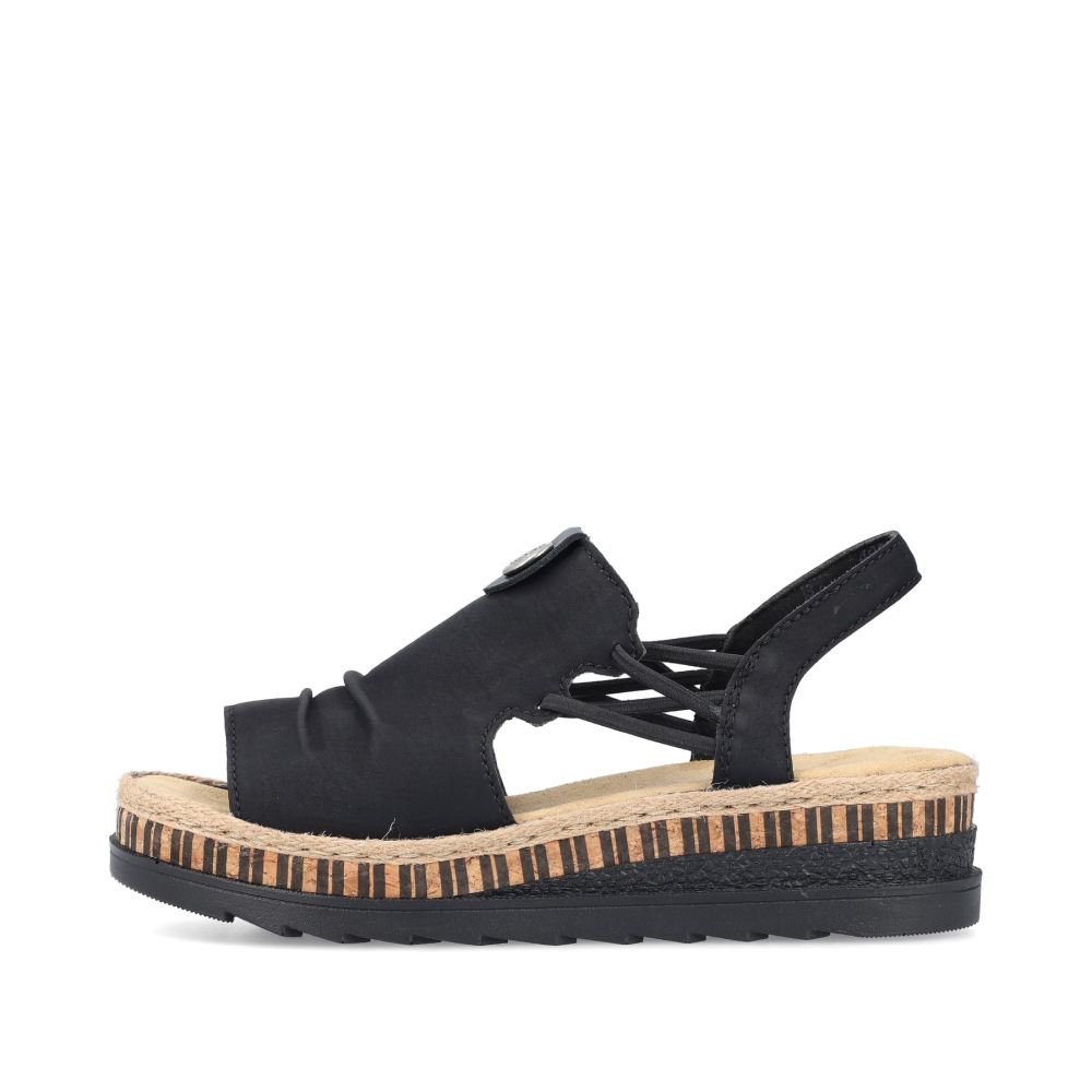 Rieker Women's Wedge Sandals - Midnight Black