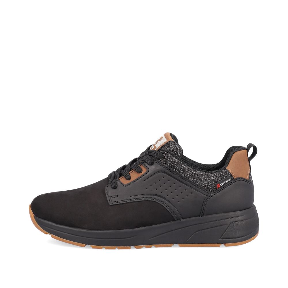 Rieker Evolution Men's Low Sneakers - Night Black - Wood Brown