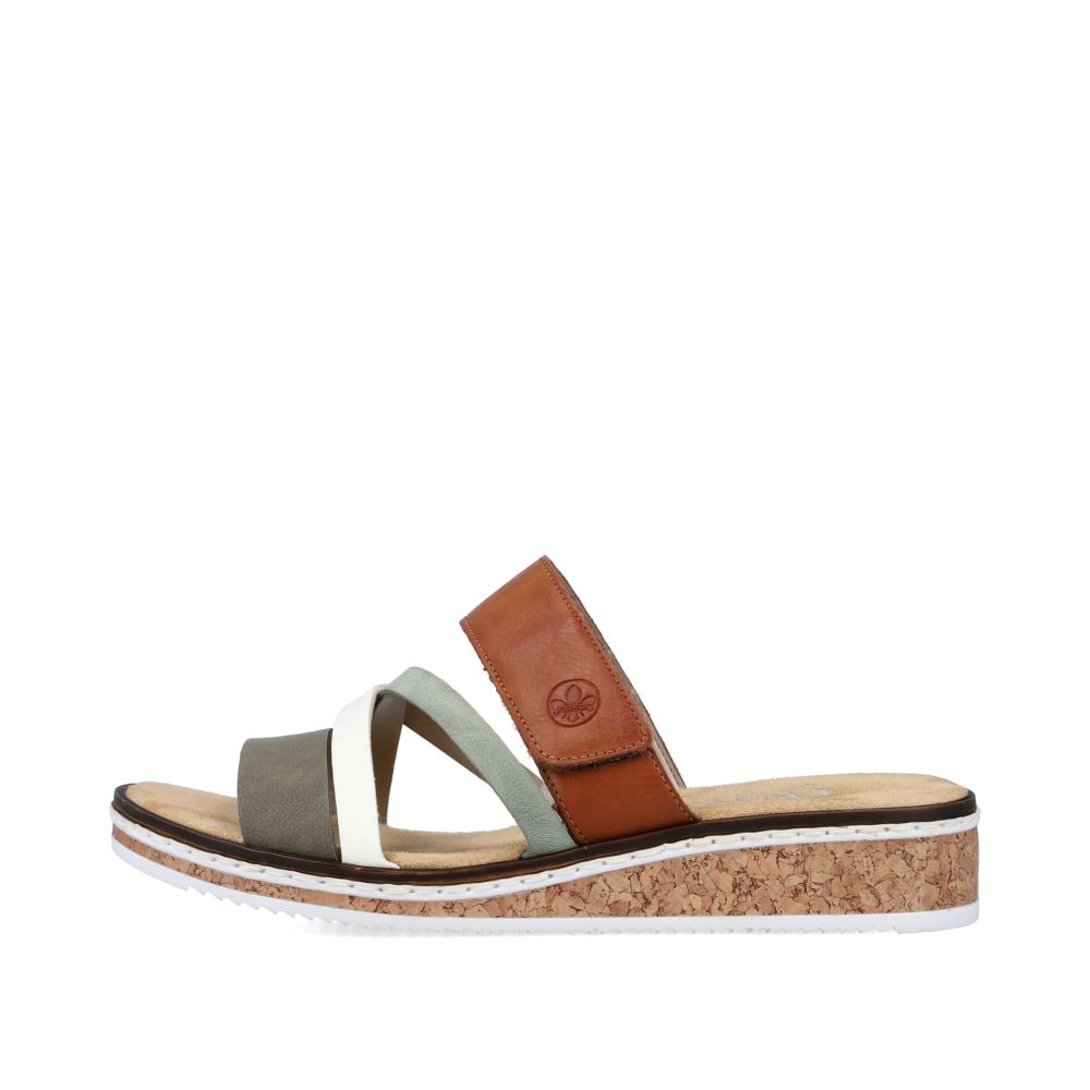 Rieker Women's Mules Olive Green-Brown-White