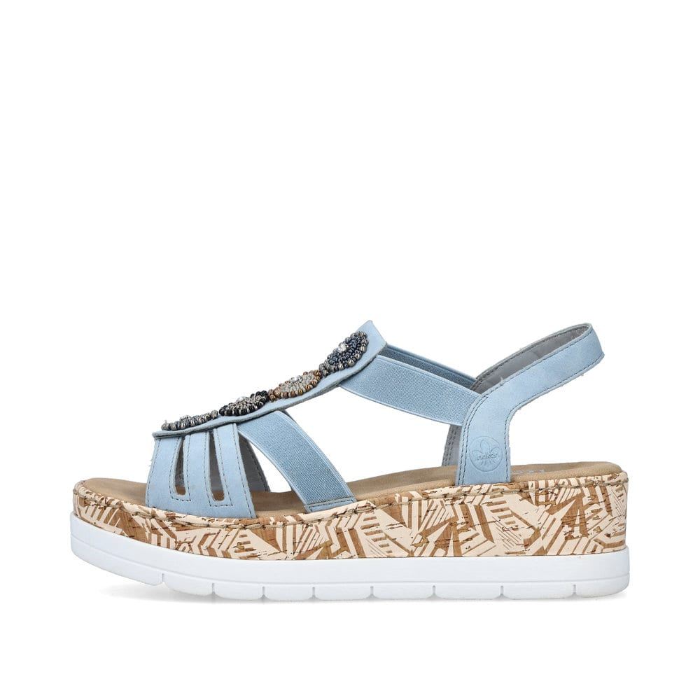 Rieker Women's Wedge Sandals Sky Blue Beige