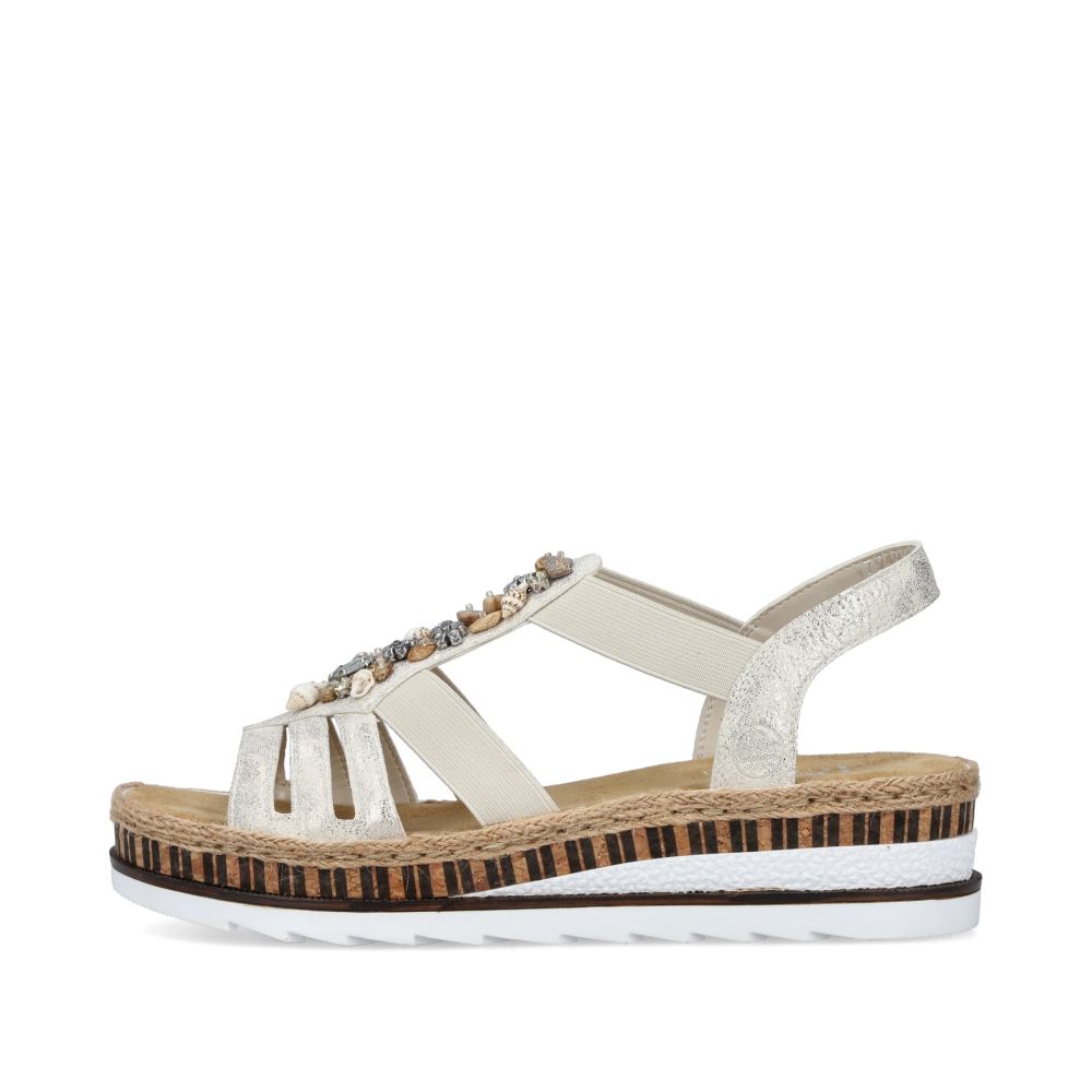 Rieker Women's Wedge Sandals Beige Metallic