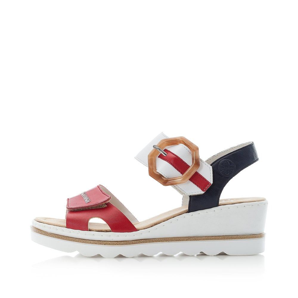 Rieker Women's Wedge Sandals Fire Red-Pure White