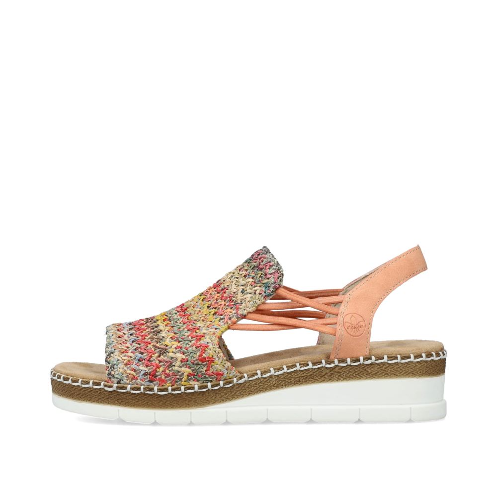 Rieker Women'swedge Sandals - Multi-Salmon