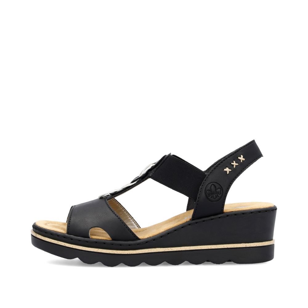 Rieker Women's Wedge Sandals - Deep Black