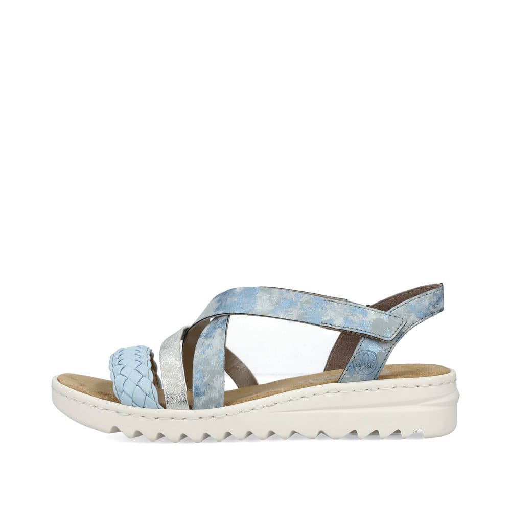 Rieker Women's Wedge Sandals - Sky Blue-Silver