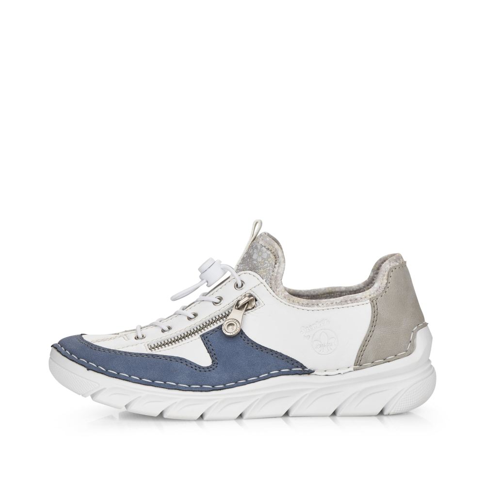 Rieker Women's Slipperspure White-Ocean Blue