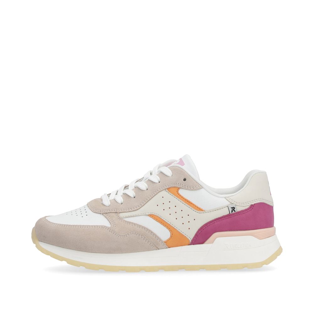 Rieker Evolution Women's Low Sneakers - Light Beige - Fuchsia - Apricot