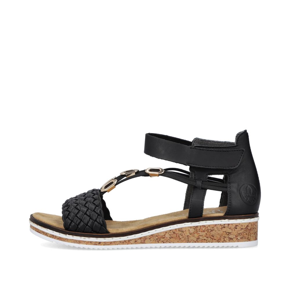 Rieker Women's Wedge Sandals - Night Black