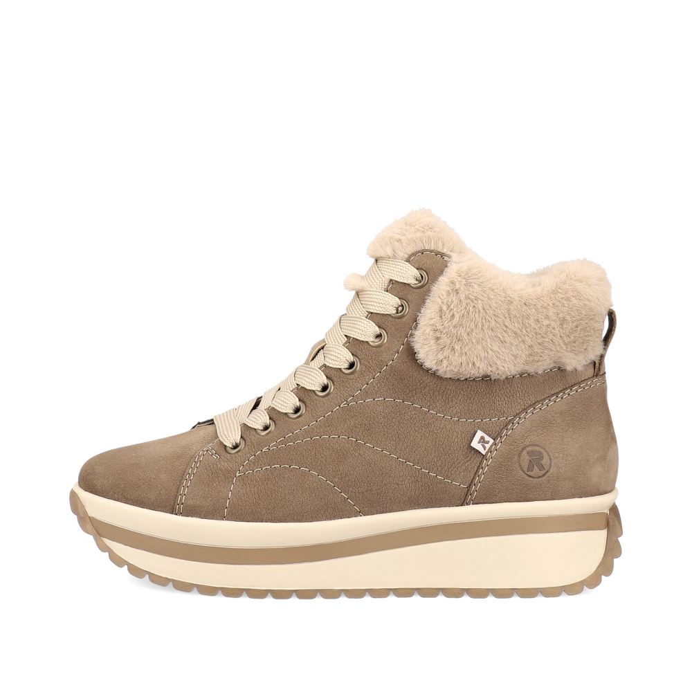 Rieker Evolution Women's High-Top Sneakers - Caramel-Brown - Cream-Beige
