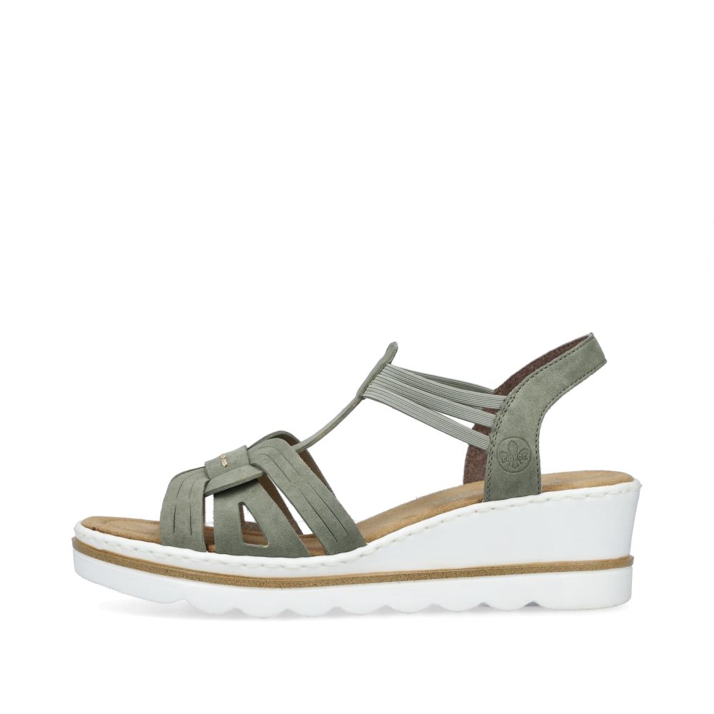 Rieker Women's Wedge Sandals Khaki Green