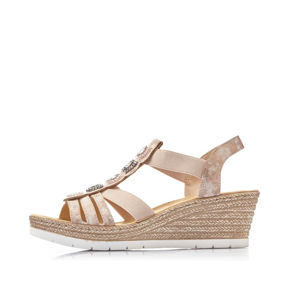 Rieker Women's Wedge Sandals - Dusty Rose
