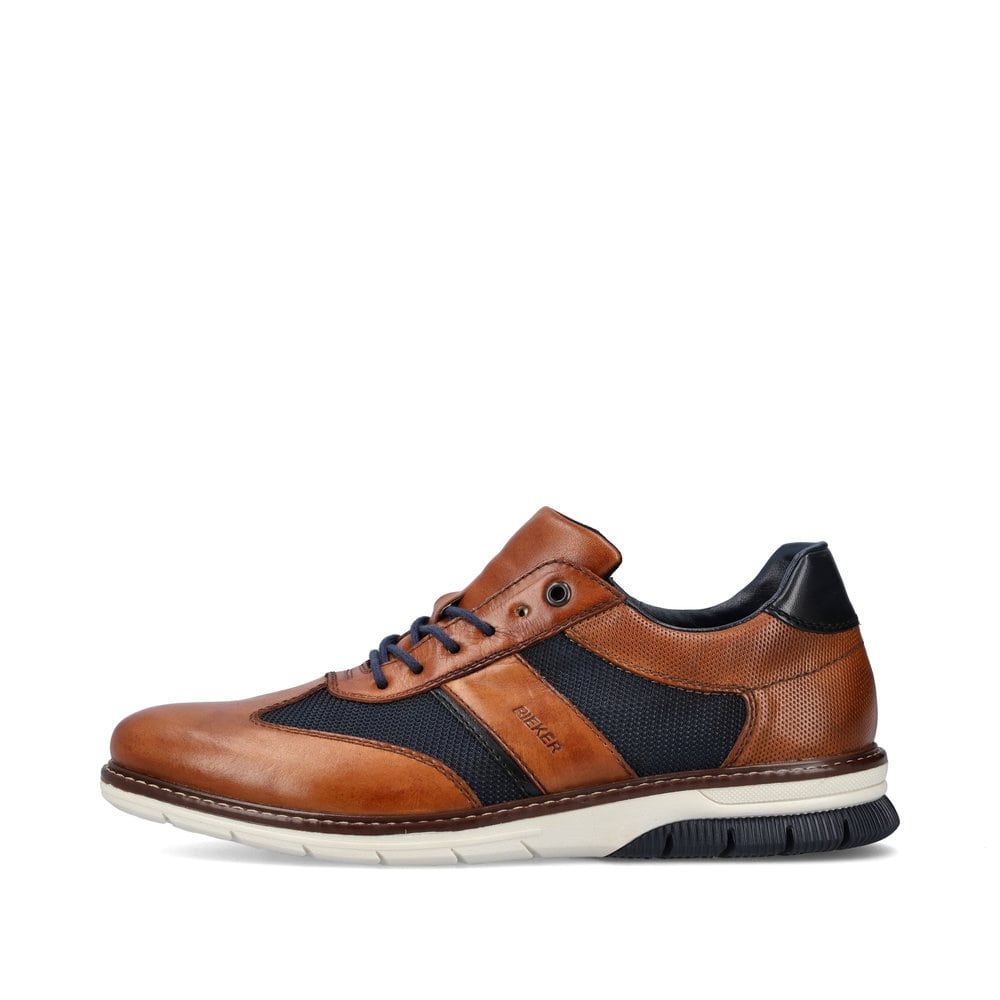 Rieker Men'slace-Up Shoes - Cinnamon Brown And Ocean Blue