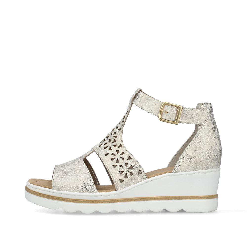 Rieker Women's Wedge Sandals Silver-Platinum Metallic