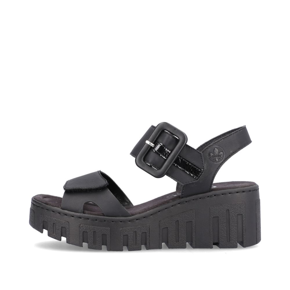 Rieker Women's Wedge Sandals - Deep Black