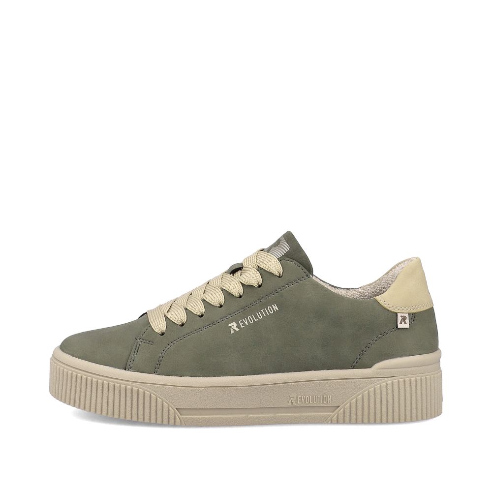 Riekerevolution Women's Low-Top Sneakers Khaki-Green Cream-Beige