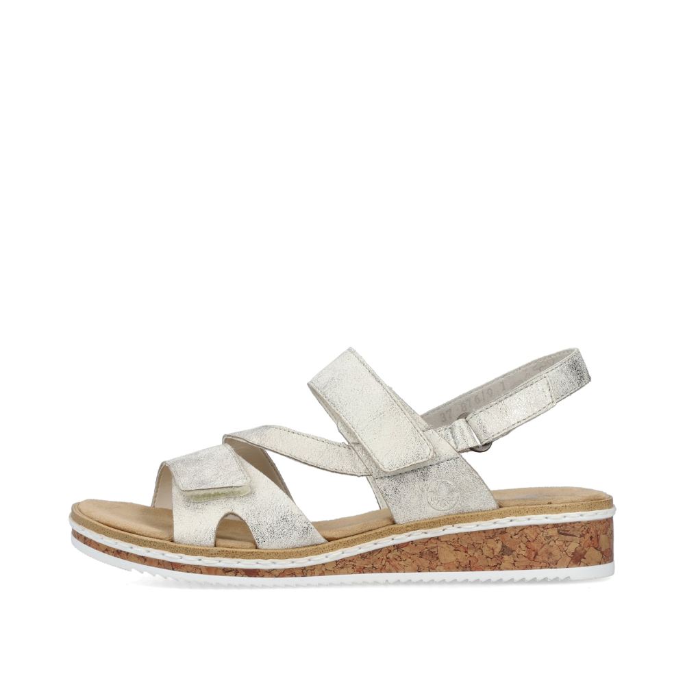 Rieker Women's Wedge Sandals - Silver Metallic