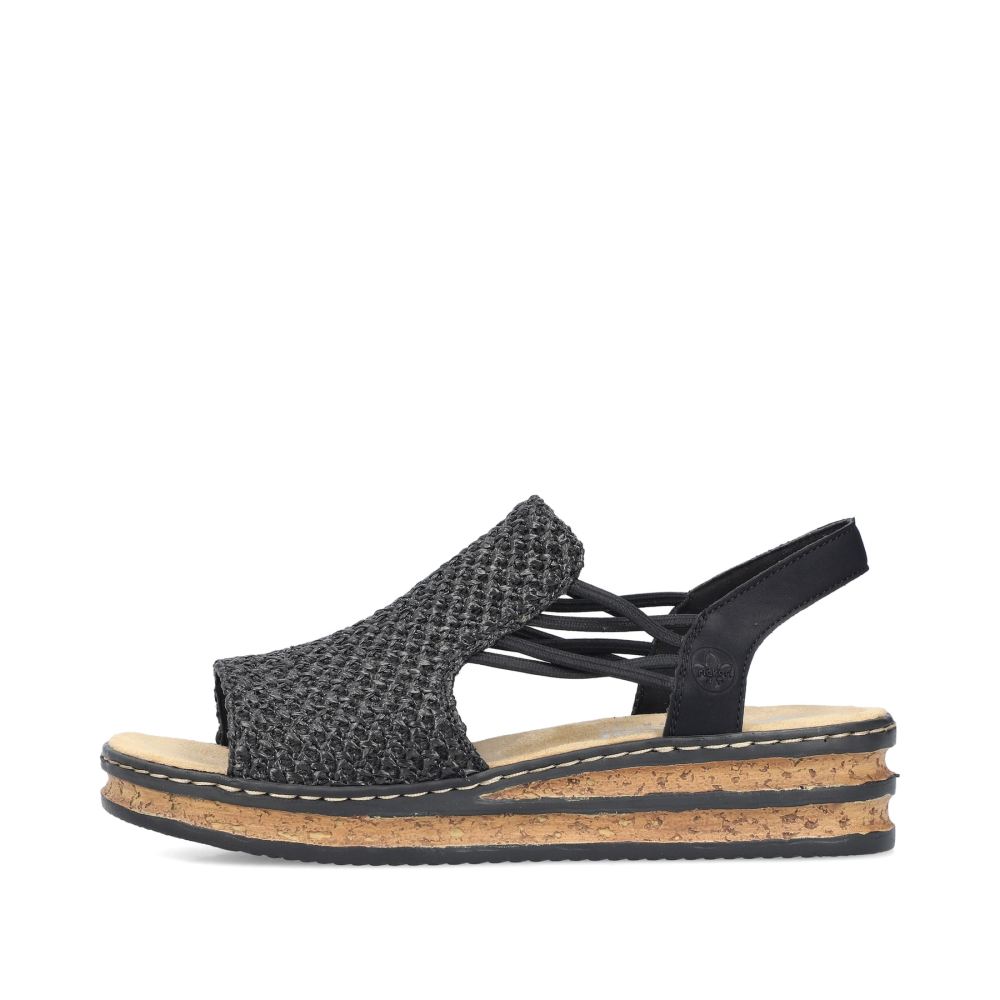 Rieker Women's Wedge Sandals Asphalt Black