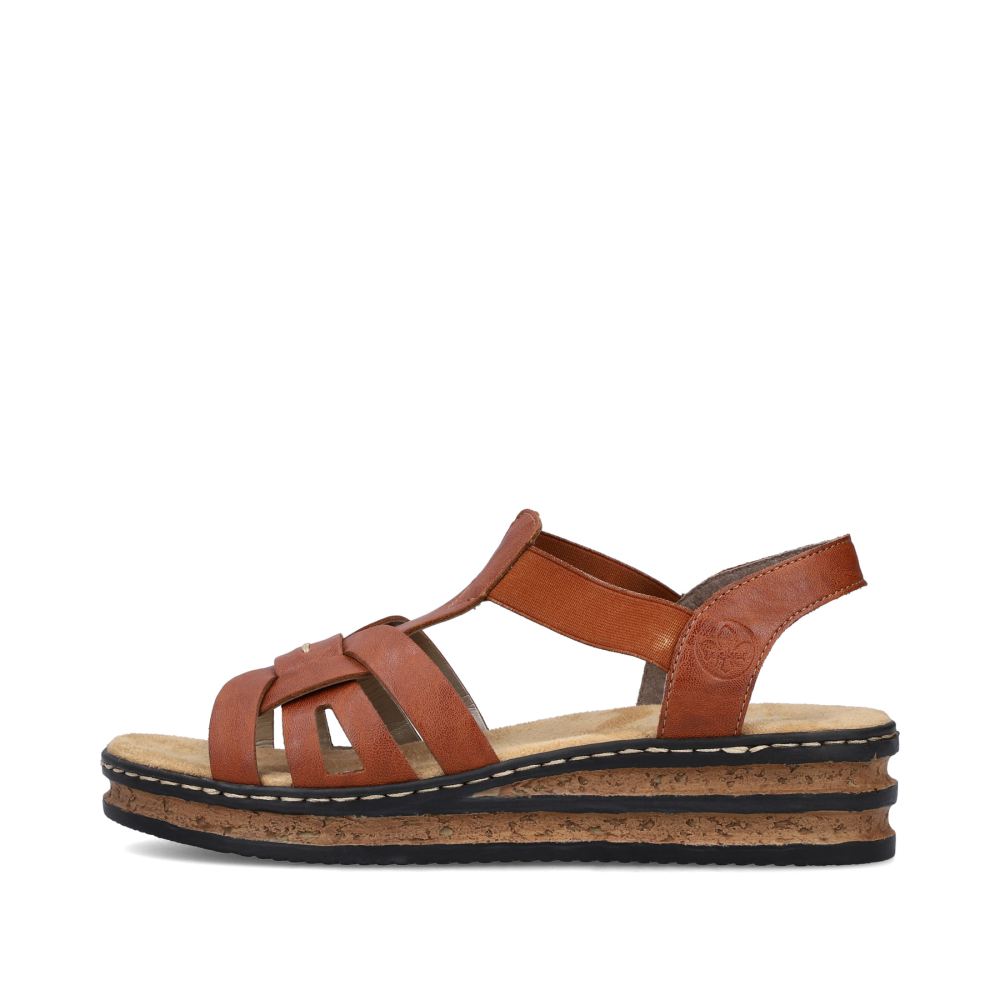 Rieker Women's Wedge Sandals - Chestnut Brown